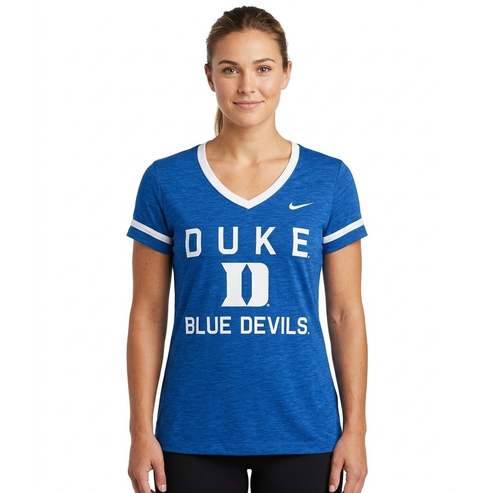 Nike Duke Blue Devils Dri-FIT V-Neck T-Shirt Royal Blue Heather Womens Medium